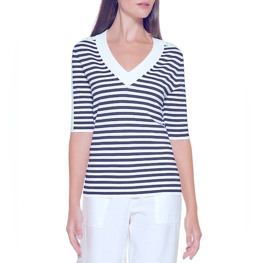 NWT Kayce Hughes Cotton Tunic Top Blouse Nautical Stripe Gray White Sz 14 Plus